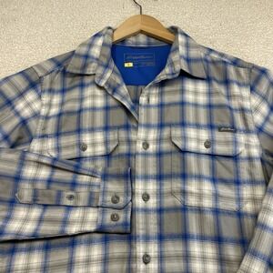 Eddie Bauer Travex Mens S Blue Grey Plaid Classic Flannel Button Up Long Sleeve